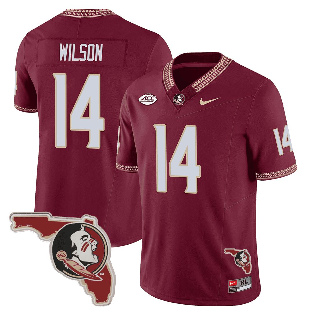 Men Florida State Seminoles #14 Wilson Red 2024 Nike Map Patch Limited NCAA Jersey